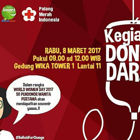 Halo semua Ayo luangkan waktu untuk mendonorkan darah kita Rabu nanti mulai jam 9 pagi di WIKA Tower 1 Lantai 11. Image